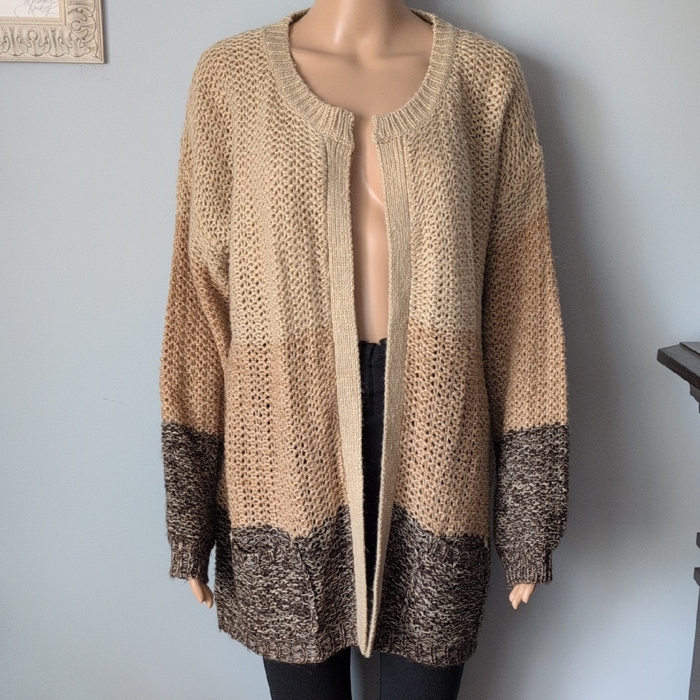 VTG Open-Front Knit Cardigan | Cozy Artisan Boho Indie Sweater SZ L - Picture 4 of 14